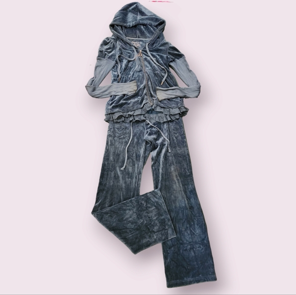 Y2k Juicy Couture Thermal Puff Sleeve Track Suit Jacket Pants Sweats Blue